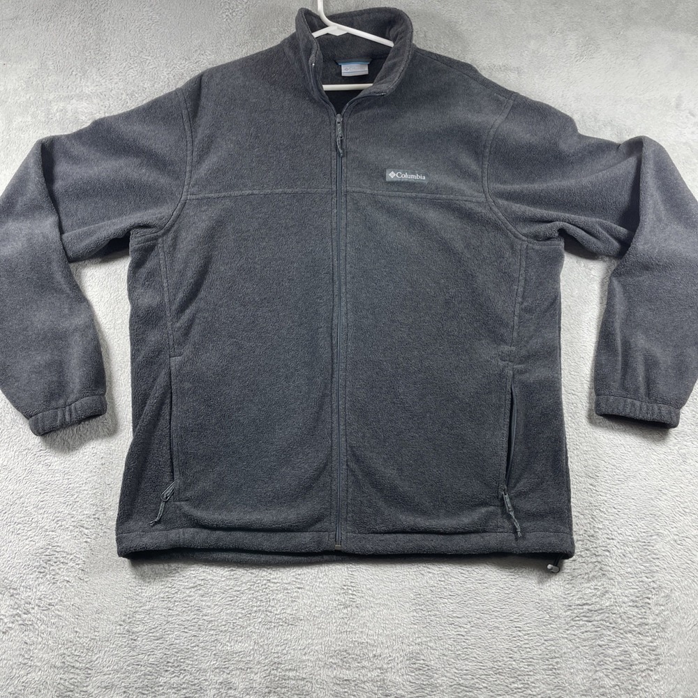 Columbia Jacket Adult Large Dark Gray Fleece Full Zip Logo Zipped Pockets LS